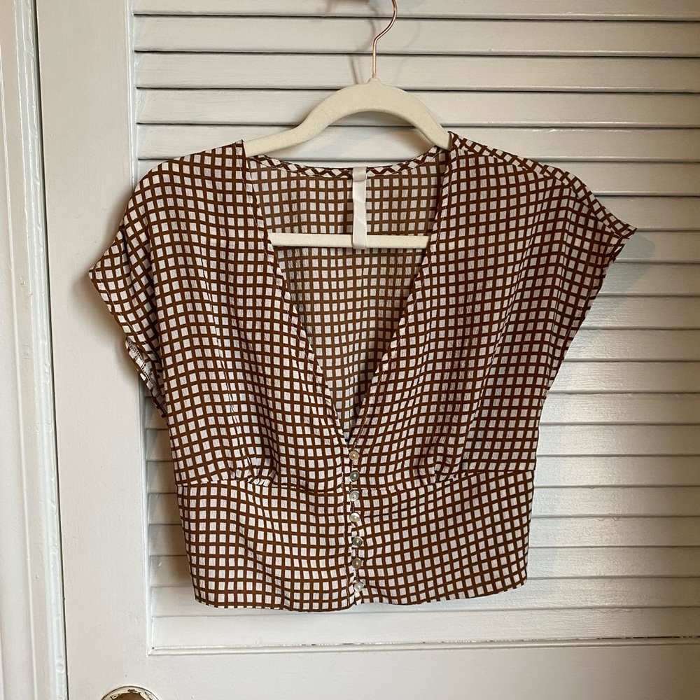Brown Checkered Women's Top